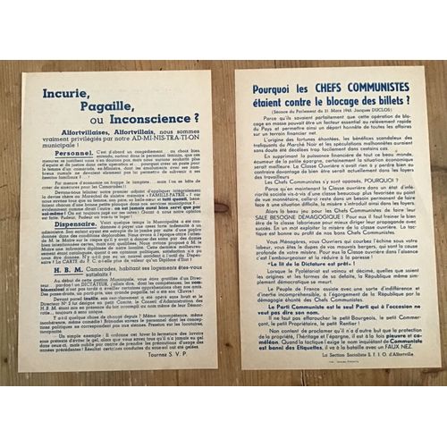 Alfortville Vie Politique Pcf, Sfio, Marcel Capron Lot De 4 Documents