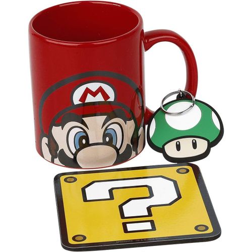 Eryi-Super Mario Coffret Cadeau - Mug, Dessous De Verre, 315ml, Porte-Clef