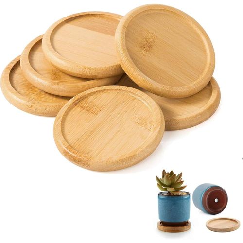 Eryi-6 Pièce Dessous De Verre En Bois, Pots De Fleurs Pad, Bambou Dessous De Verre, Absorbant Antidérapant Coasters Set, Parfait Pour Les Tasses À Café, Thé Mug, Pour Maison, Décoration De Table