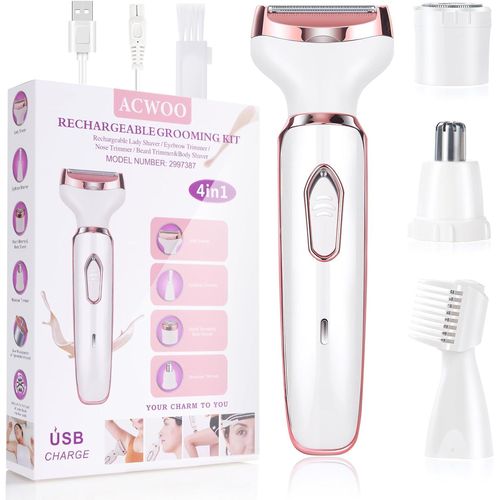 Eryi-Épilateur Électrique Femme, 4-En-1 Sans Fil Avec Technologie Wet & Dry, Bikini Styler, Accessoire Massage, Tête De Rasoir, Tondeuse À Cheveux Rechargeable