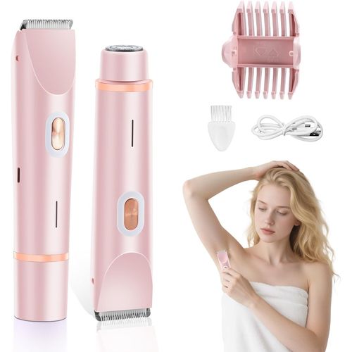 Eryi-Rasoir Electrique Femme, Tondeuse Femme Intime Double Tête 2 En 1 Tondeuse Bikini Femme, Rechargeable Tondeuse Électrique Epilateur, Étanche Rasoir Pour Visage Aisselles Jambes Bras (Rose)