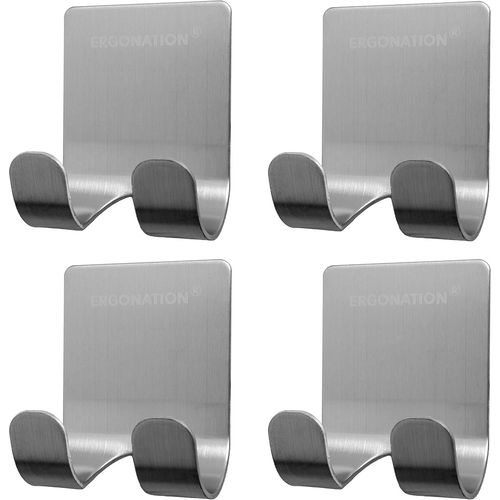 ERYI-Porte-Rasoir Autocollant En Acier Inoxydable Pour Salle De Bain, Douche Et Baignoire | Support Étanche / Crochet Mural Pour Rasoirs, Serviettes, Clés, Parapluies, Câbles (Argent, 4)