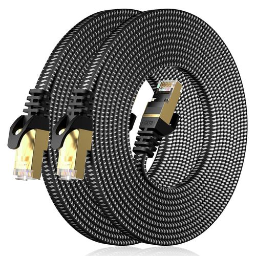 ERYI-Cat 8 Câble Ethernet 3 Mètre (2 Pièces), 40Gbps/2000Mhz Haut Débit S/Ftp Cable Internet, Plat Tresse Rj45 Gigabit Cable Lan Pour Ps4/5, Ordinateur, Modem, Pc, Tv