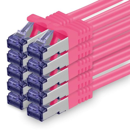 ERYI-Câble Réseau Cat7 Cat 7 10 Gigabit - 10X 0,25M - Rj45 Ethernet Lan Dsl Routeur Modem - Magenta