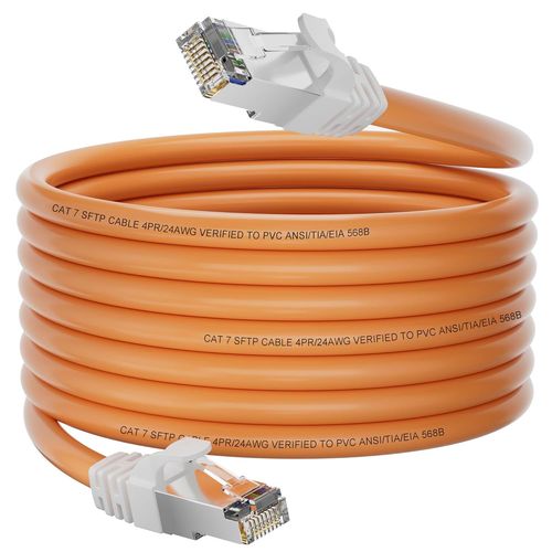 ERYI-Cable Ethernet 15M, Cat 7 Cable Rj45 Blindé Câble Réseau 15 Mètres, Cable Lan Gigabit Haute Vitesse 10Gbit/S 600Mhz Câble Internet Extérieur Interieur Cable Wifi S/Ftp Pour Routeur Modem