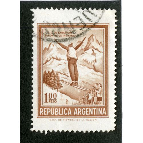 Timbre Oblitéré Republica Argentina, S C De Bariloche Deportes De Invierno, 1.00 Peso