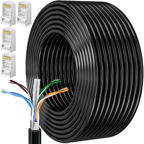 ERYI-Cable Ethernet 15M, Cable Rj45 Blindé Cat 6 Gigabit Câble Réseau Extérieur Cable Lan Ftp 23Awg Cable Internet Noir 15 Mètres