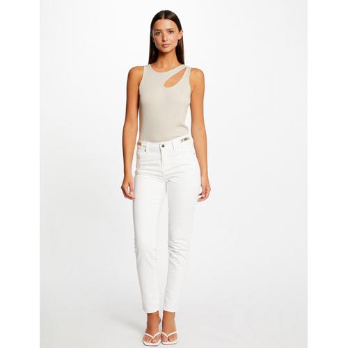 Jeans Ajusté À Ornements Métalliques Ecru Femme