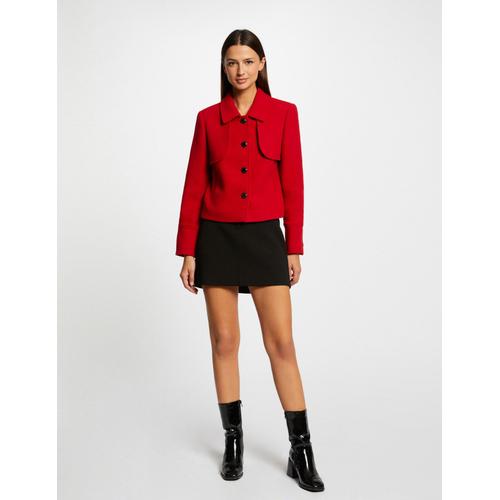 Manteau Court Droit Boutonné Rouge Femme