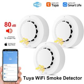 Tuya Wifi détecteur de fumée capteur sans fil Protection incendie vie intelligente détecteur de fumée haute sensibilité capteur de prévention de sécurité 80DB-3pcs