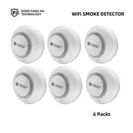 DFA WiFi TUYA détecteur de fumée intelligent haute sensibilité 80DB alarme incendie interconnectée sans fil capteur de sécurité à domicile pour salle de garage-WiFi Models 6 Pack