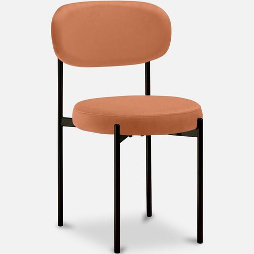 Chaise De Salle À Manger - Revêtue De Velours - Métal Noir - Martha Orange