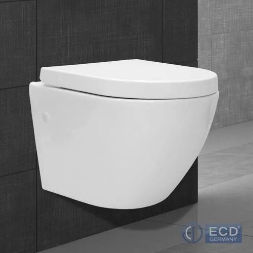 Toilette suspendue en céramique - ECD GERMANY - Rinçage sans bord - Siège Softclose