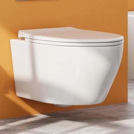 Teal Home Ceramic wall-hung toilet with soft-close mechanism, single hole Superspin flush toilet, white toilet with nano coating, 52