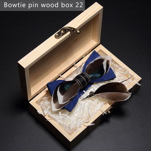 N?Ud Papillon En Plumes Pour Hommes,Design,Exquis,Fait À La Main,Broche,Ensemble Cadeau En Bois,Fête De Mariage
