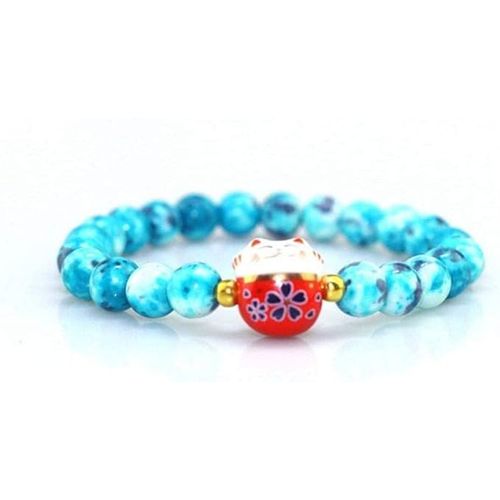 Bracelet Japonais Maneki Neko Portez Bonheur Turquoise (18cm Réglable)