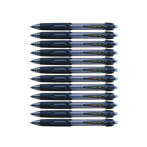 Uni-Ball Lot De 12 Stylos Bille Power Tank Sn220 Rétractable Grip Pointe Moyenne 1mm Noir