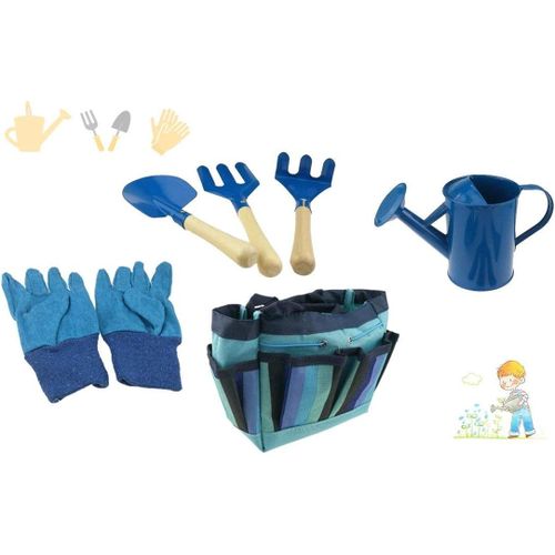 Ensemble d'outils de Jardinage pour Enfants avec fourre-Tout à fourre-Tout à Fourche à râteau Gant pour Enfants Jardin Jouets (Bleu)