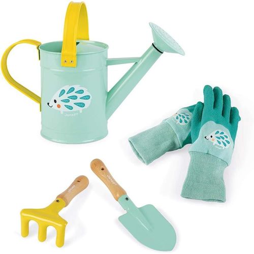 Set du Petit Jardinier Happy Garden-Set de 4 Outils de Jardinage pour Enfant-Motricité Fine-Couleur Menthe-Dès 3 Ans,J03187,Bleu / Jaune