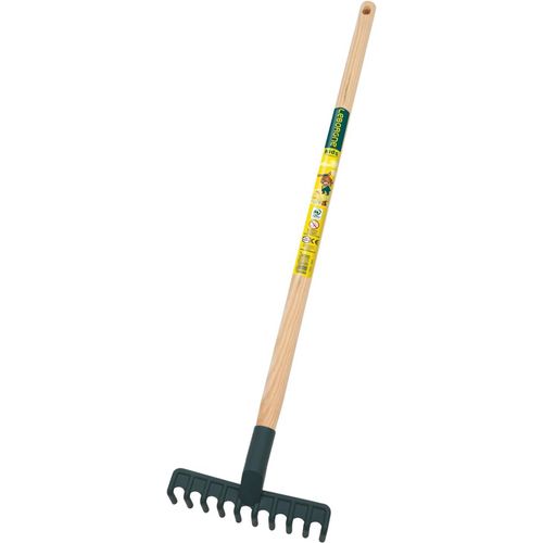 Râteau de Jardinage pour Enfant,Longueur 70 cm,Tête en Plastique Durable,Manche en Bois PEFC,Couleur Aléatoire (Jaune ou Vert),Idéal pour Initier Les Petits au Jardinage