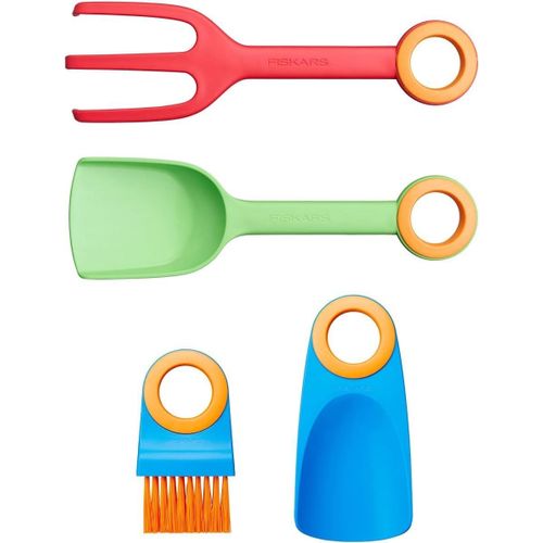 Set d'Outils Manuels pour Enfants,Truelle à fleurs,Fourche à planter,Brosse et Truelle à planter sans manche,Set 4-en-1