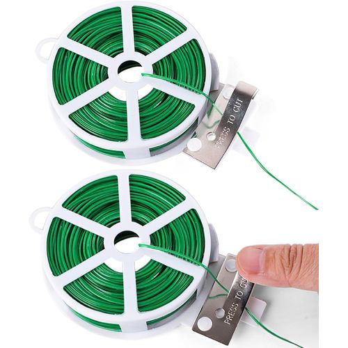100m Cravate Molle de Jardin Vert,Liens végétaux torsadés,Fil Enduit de Plastique avec Le coupeur.[C66]