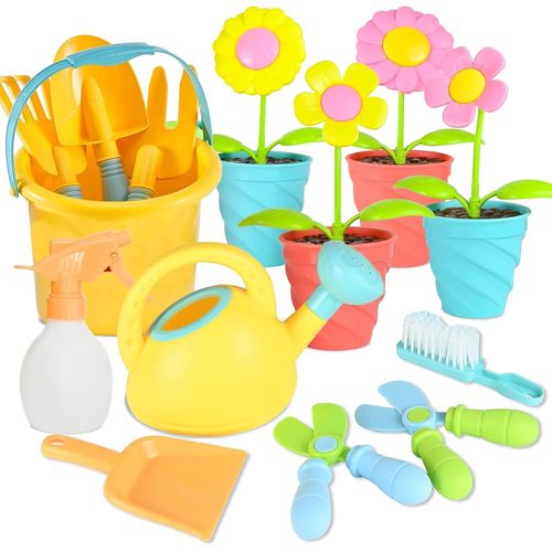 Jouet de Jardin Enfant,Outils de Jardinage pour Enfants,avec Arrosoir,Seau Plage,Râteau,Pelle,Jeux de Plage Enfant,Jouet de Sable,Cadeau pour Enfants Garcon Fille 3+ Ans (18pcs)