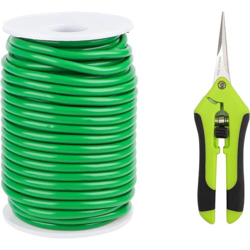 Ficelle Jardin 3,5 mm × 20 m Attache Plante Revêtement Caoutchouc Fil Jardinage avec Sécateur Souple Élastique pour Regrouper Plantes et Arbres (Vert)