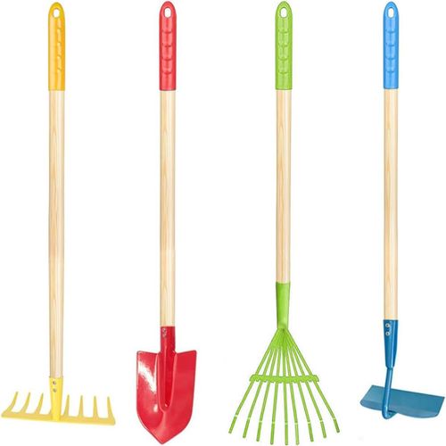 Outils de Jardinage pour Enfants,Kit de Jardinage pour Enfants 4 Pièces avec Pelle,Râteau à Feuilles,Râteau,Houe de Jardin,Ensemble de Jardinage pour Enfants de 3 Ans