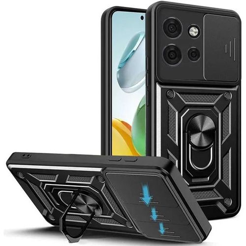 Coque Pour Motorola Moto G75 5g - Etui Housse Anneau Aimant Protection Camera Antichoc Noir