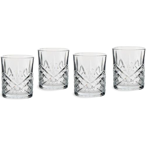 Ensemble De 4 Verres À Whisky, 330 Ml - Verres À Rhum, Verre Tumbler En Cristal Taillé Avec Structure En Relief, Forme Cylindrique,Lavable Au Lave-Vaisselle, 9,8 X 8,2 Cm