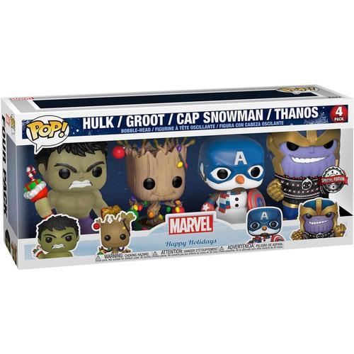 Funko Pop Marvel Christmas Holiday Hulk, Groot, Captain America Snowman & Thanos 4 Pack