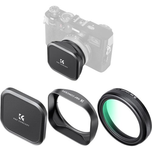 Filtre UV Protection et Bouchon et Pare-Soleil Compatible avec Fujifilm X100/X100F/X100S/X100T/X100V/X100VI-Noir Black