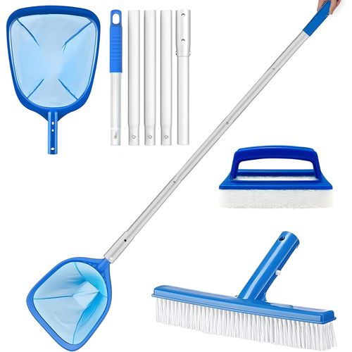 Epuisette Bassin Exterieur,Piscine Epuisette,Filets de Fond de Piscine,Kit Nettoyage Piscine avec Manche Télescopique 192 CM,pour Nettoyage Piscine,Spa,Bassin,Collecte Feuilles et Débris