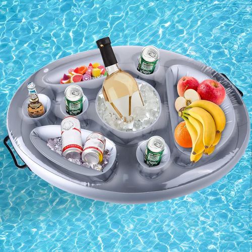 Gonflable Porte-Boissons Bar Flottant,Jus De Bière Plateau De Boissons Salade De Fruits Buffet Serveur Grande Capacité Pour Piscine D'été En Plein Air Plage Piscine Party Spa (Argent)