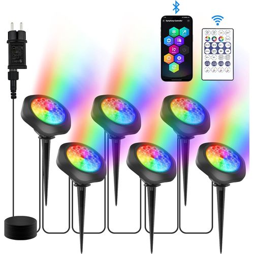 Lumières Led Submersible Rgb,Projecteurs Lampe Spot Avec Bluetooth App Contrôle,Ip68 Etanches Eclairage Multicolores Pour Aquarium,Jardin,Cour,Piscine,Fontaine 6-En-1