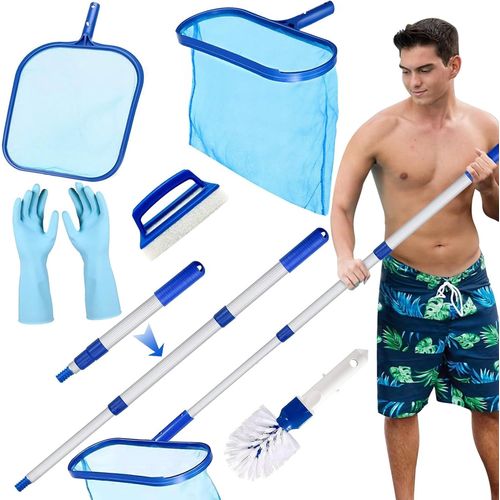 Kit de Piscine Nettoyage,Épuisette de Surface Piscine et Epuisette Piscine Fond,Filet de Piscine Maille Fine avec Manche Télescopique en Aluminium,pour Piscines,Spas,Fontaine,Étang
