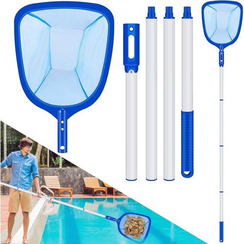 Épuisette Piscine avec Manche Télescopique 200 CM,Filet de Fond Piscine Profond 14 CM,Aluminium Léger et Durable,Accessoire pour Nettoyage Piscine,Spa,Bassin,Collecte Feuilles et Débris