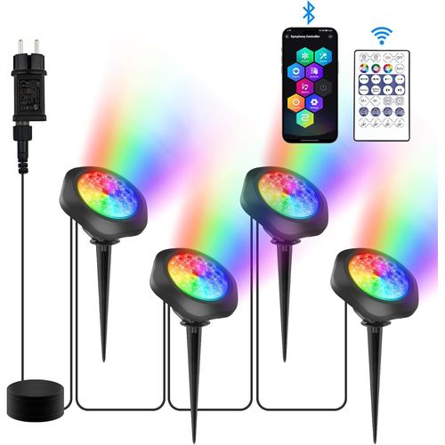 Lumières Led Submersible Rgb,Projecteurs Lampe Spot Avec Bluetooth App Contrôle,Ip68 Etanches Eclairage Multicolores Pour Aquarium,Jardin,Cour,Piscine,Fontaine 4-En-1