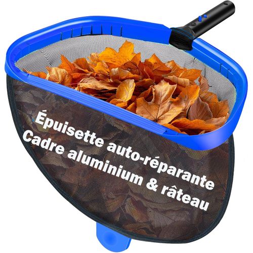 Epuisette de Piscine,Epuisette Professionnelle pour Bassin et écumeur avec Cadre en Aluminium,Filet réparable à Mailles Fines pour Feuilles/Insectes,Idéal pour Piscine et Bassin,(Aucun bâton)