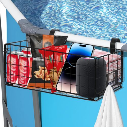 Panier de rangement pour piscine-Porte-gobelet-Panier supérieur en métal-Panier de rangement et porte-gobelet pour piscine-Accessoires de piscine