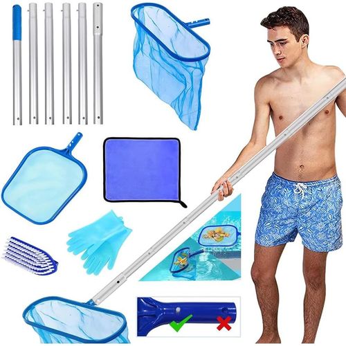kit Nettoyage Piscine,epuisette de Fond Piscine,2 pièces epuisette Bassin pour eaux Profondes et pour Surface,Manche telescopique Piscine 2.25M,epuisette Bassin pour Piscine,étang,spas