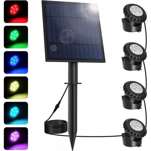 Lumières Led Submersible Solaire,2 Modes Spot Piscine Rgb,5.5v Changement De Couleur Éclairage De Piscine,Ip68 Etanche Lampe Solaire Pour Aquarium,Jardin,Piscine,Fontaine,Étang (4 En 1)