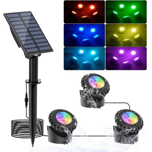Lumières Led Submersible Solaire,2 Modes Spot Piscine Rgb,5.5v Changement De Couleur Éclairage De Piscine,Ip68 Etanche Lampe Solaire Pour Aquarium,Jardin,Piscine,Fontaine,Étang (3 En 1)