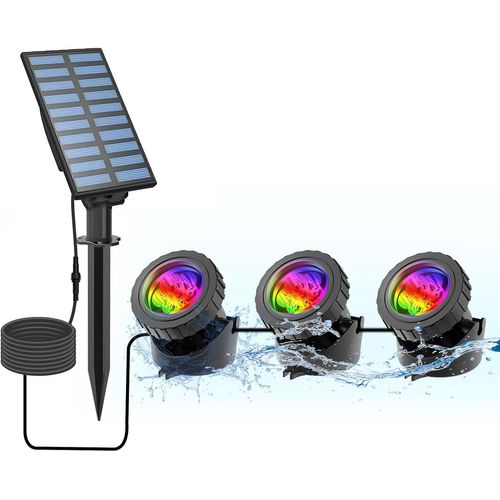 Lampes Solaires De Bassin Projecteurs Led Submersibles Rgb Lampe Solaire Sous-Marines Éclairage Submersible Avec Ip68 Étanche Pour Extérieur,Jardin,Piscine,Étang (3 Lumières)