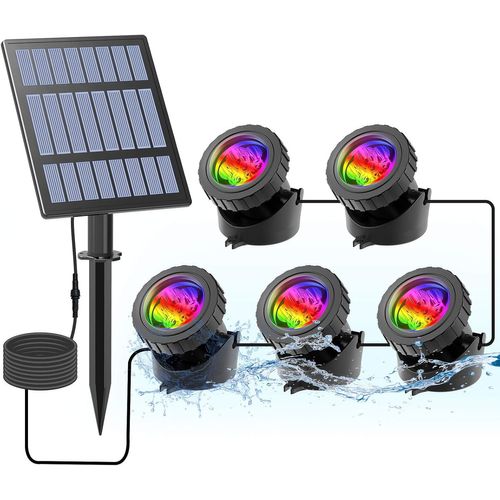 Lampes Solaires De Bassin Projecteurs Led Submersibles Rgb Lampe Solaire Sous-Marines Éclairage Submersible Avec Ip68 Étanche Pour Extérieur,Jardin,Piscine,Étang (5 Lumières)