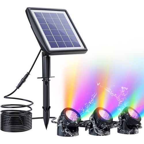 Lampes Solaires Submersibles,3 En 1 Rvb Changeant De Couleur Pour Étang Sous-Marin,Extérieur,Projecteurs De Paysage Led Étanches Pour Aquarium,Jardin,Cour,Piscine,Fontaine,Décoration