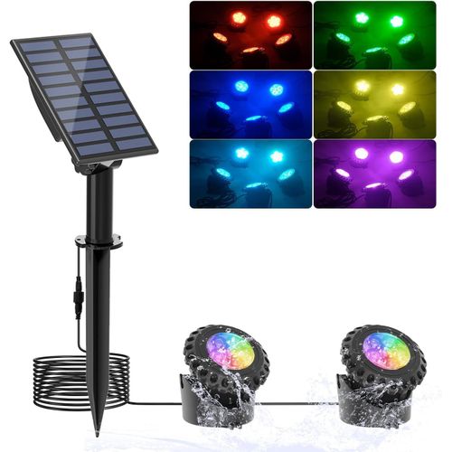 Lumières Led Submersible Solaire,2 Modes Spot Piscine Rgb,5.5v Changement De Couleur Éclairage De Piscine,Ip68 Etanche Lampe Solaire Pour Aquarium,Jardin,Piscine,Fontaine,Étang (2 En 1)