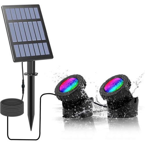 Lampes Solaires De Bassin Projecteurs Led Submersibles Rgb Lampe Solaire Sous-Marines Éclairage Submersible Avec Ip68 Étanche Pour Extérieur,Jardin,Piscine,Étang (2 Lumières)