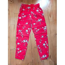 Pantalon Léger Rouge À Fleurs Blanches 34